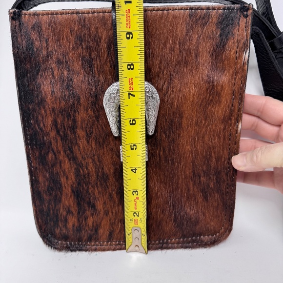 Patricia Nash Venezia CavalinoBlack Leather Brown Calf Hair Buckle Crossbody Bag - Picture 3 of 11